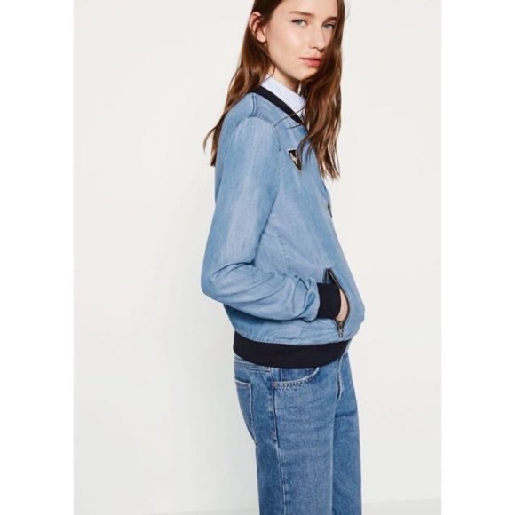 Zara Denim Chambray Bomber Jacket - Picture 3 of 8